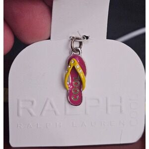 Ralph Lauren Pink Rhinestone "Cool" Bracelet Necklace Flip Flop Charm NEW